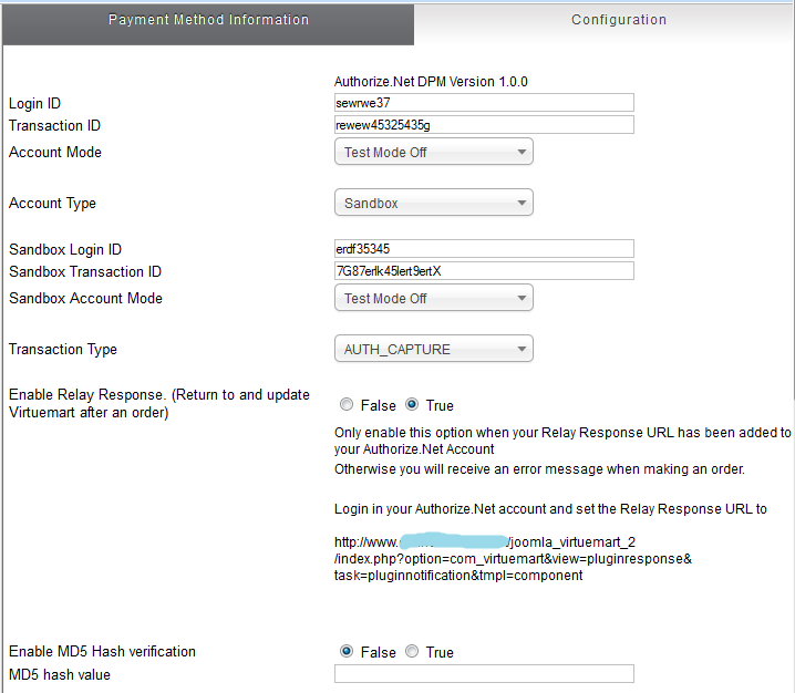 Configuration Screen 1