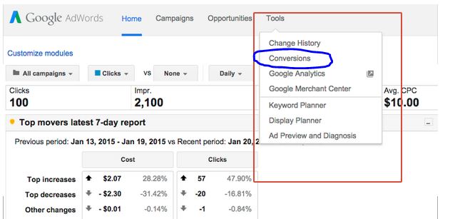 Adwords Tools Menu