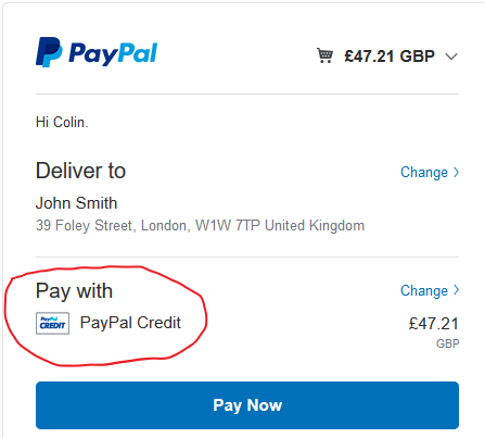 PayPal Credit Option as shown on PayPal website