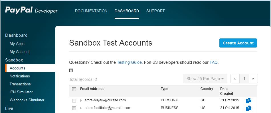 Sandbox Test Account