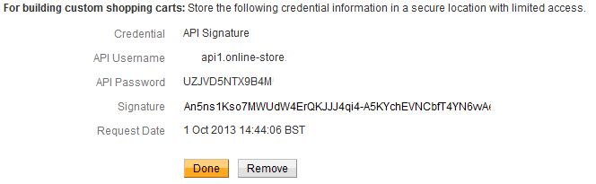 PayPal API signature, password and username